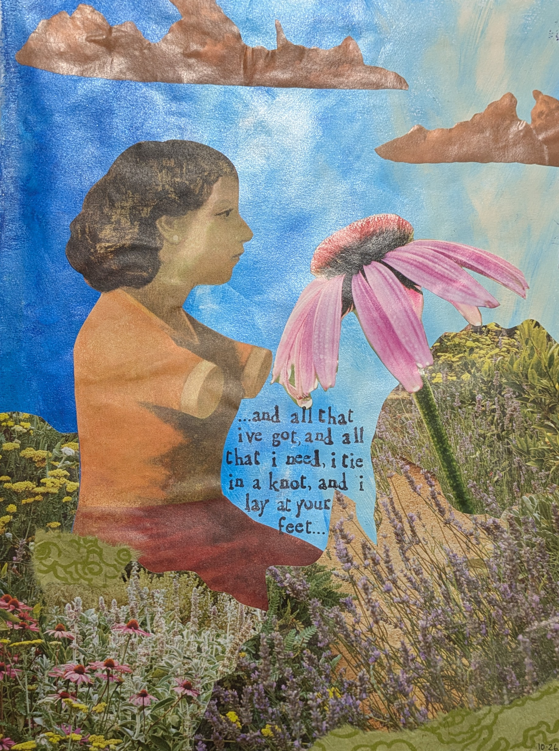Art Journal page of woman without arms looking at a flower