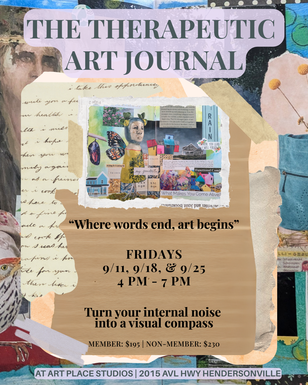 Flyer for The Therapeutic Art Journal Workshop series
