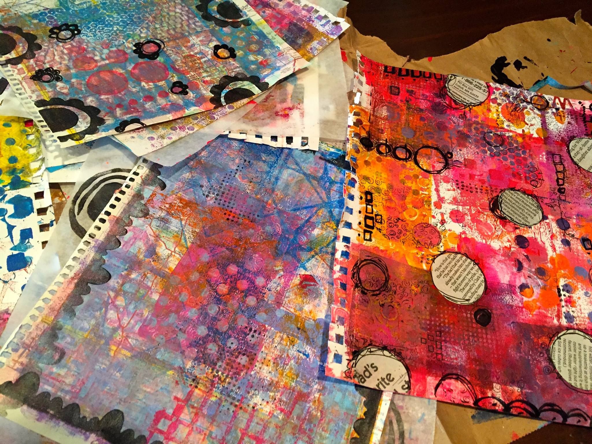 colorful Gelli prints